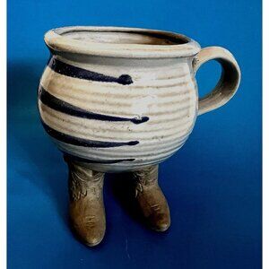 Muddy Waters Western Cowboy Texas Boot Gray Coffee Ceramic Cup Pottery 1985  New